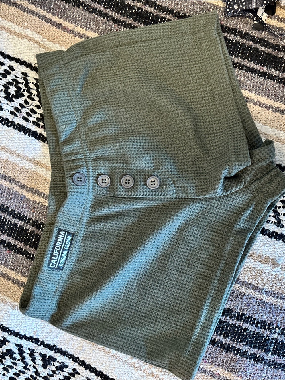 Olive Green Waffle-Knit Kids Shorts